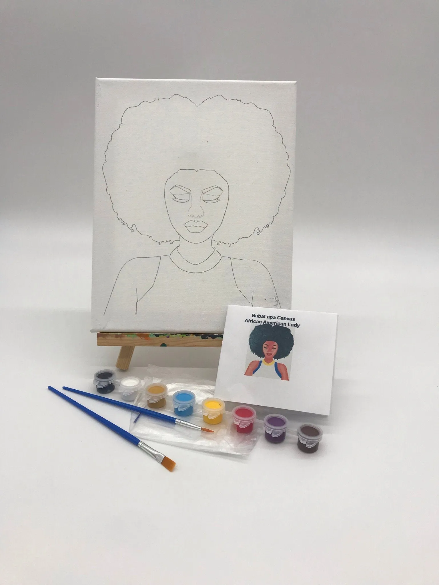 African American Girl Canvas - Afro Predrawn canvas - Paint and Sip Art Canvas