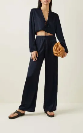 Black Tie Up Top With Wide Leg Pants Set