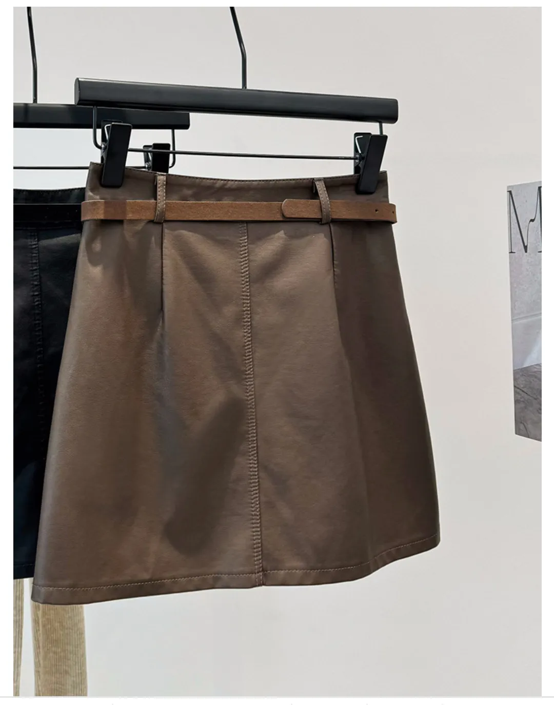 Brown Leather Skirt Skirt High Waist A Line Faux Leather Skirt Maillard Small Man Wrapped Skirt