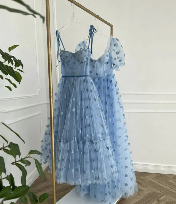 Cute Ice Blue Tea Length Prom Dress Senior Graduation Dress