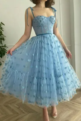 Cute Ice Blue Tea Length Prom Dress Senior Graduation Dress