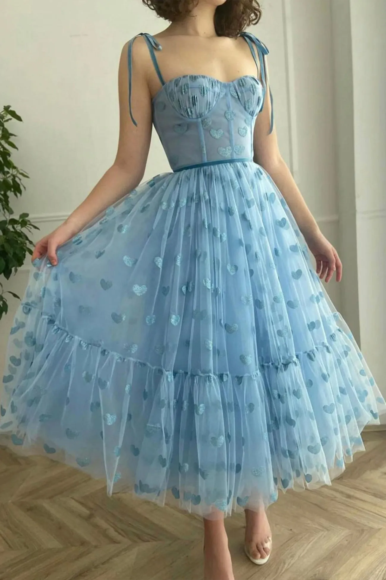 Cute Ice Blue Tea Length Prom Dress Senior Graduation Dress