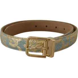 Dolce & Gabbana Elegant Light Blue Leather Belt with Gold Buckle