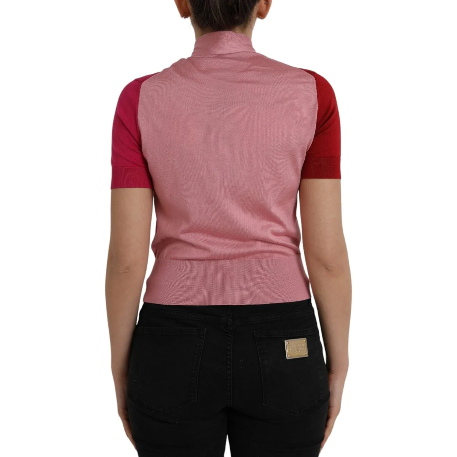 Dolce & Gabbana Pink Short Sleeves Pullover Ascot Collar Top