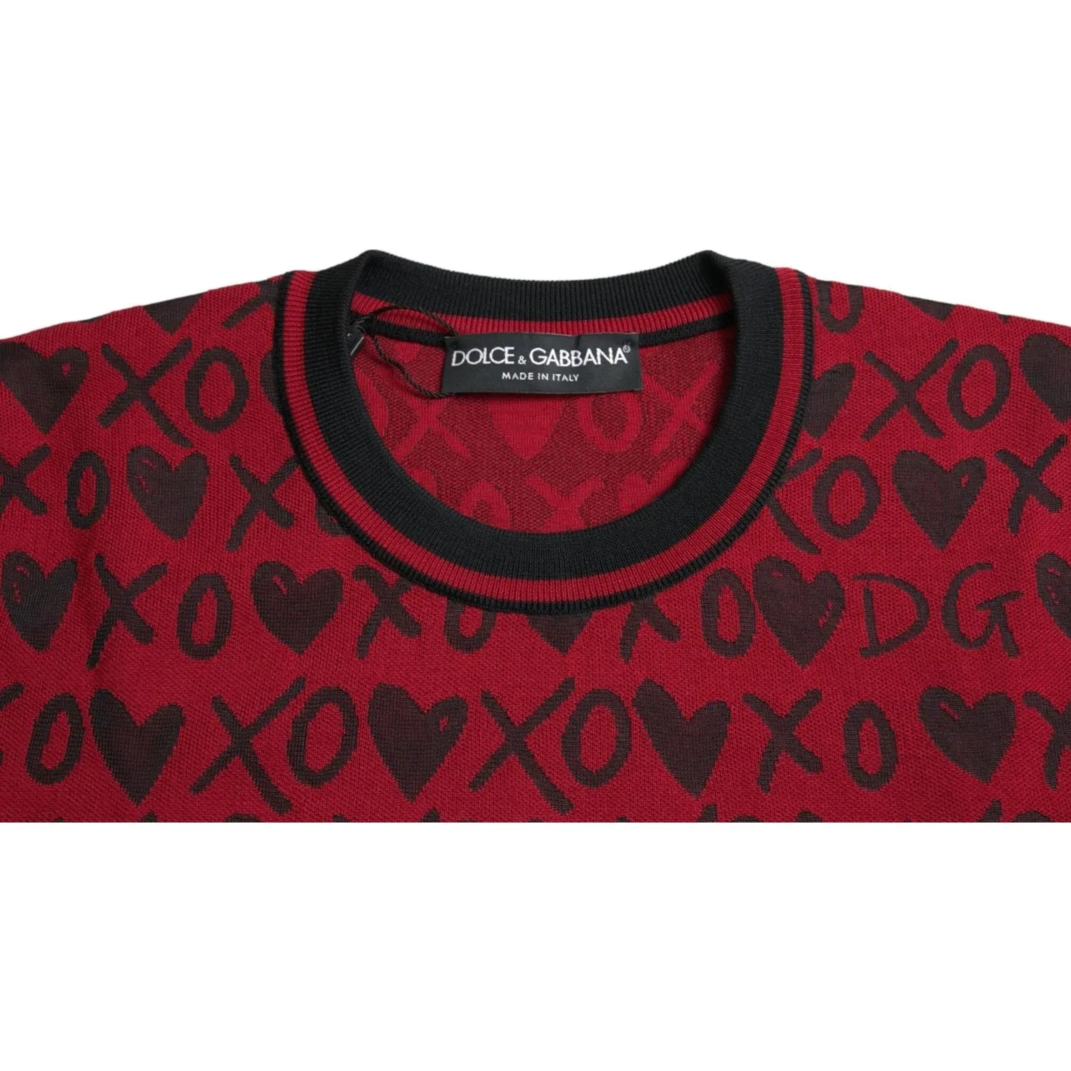 Dolce & Gabbana Red Black XOXO Crew Neck Pullover Sweater