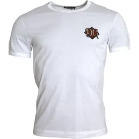 Mens Dolce & Gabbana White Short Sleeve T-Shirt with Logo Embroidery