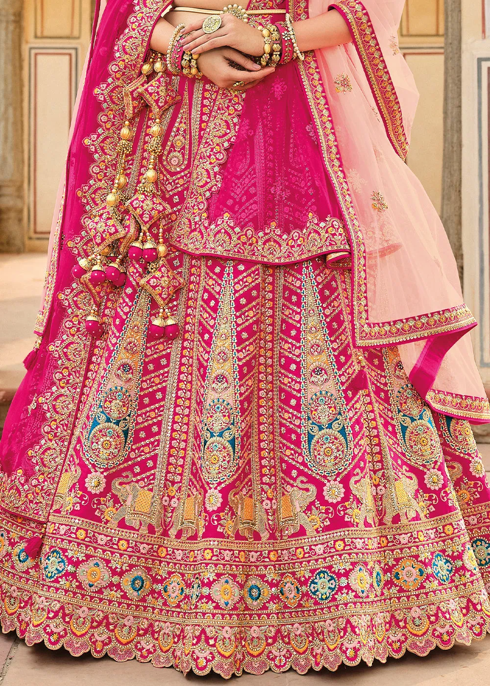 Magenta Pink Banarasi Silk Lehenga Choli with Heavy Embroidery Work