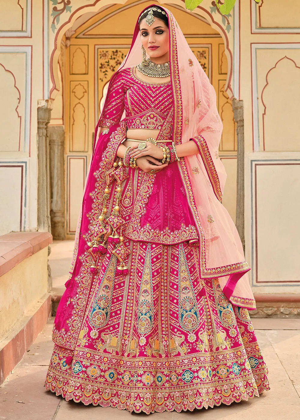 Magenta Pink Banarasi Silk Lehenga Choli with Heavy Embroidery Work