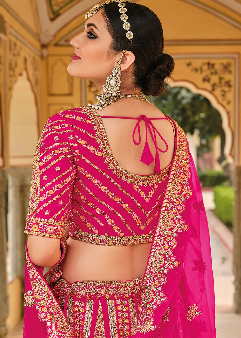 Magenta Pink Banarasi Silk Lehenga Choli with Heavy Embroidery Work