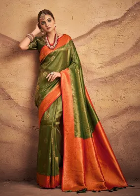 Moss Green Zari Woven Silk Saree