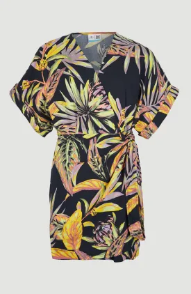 Oliana Wrap Dress | Black Tropical Flower