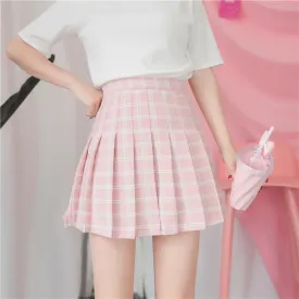 Pastel Colours Poppy Double Lines Plaid Pleated School Skirt