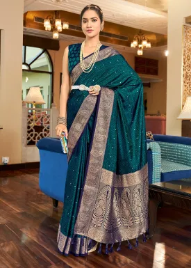 Prussian Blue Woven Two Tone Soft Silk Saree