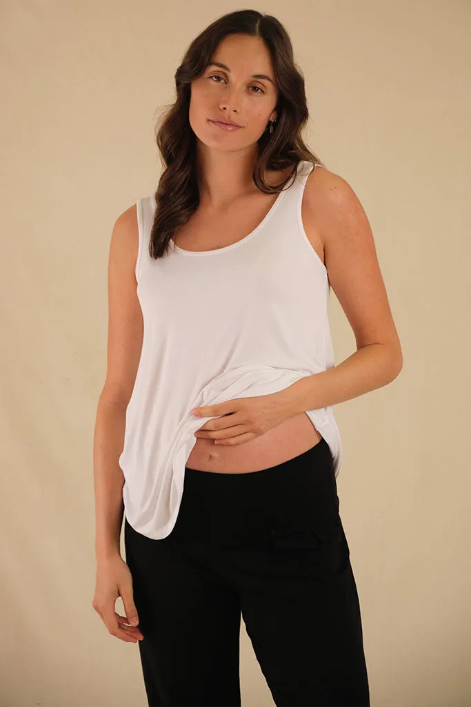 Relaxed Bamboo Maternity Singlet - White