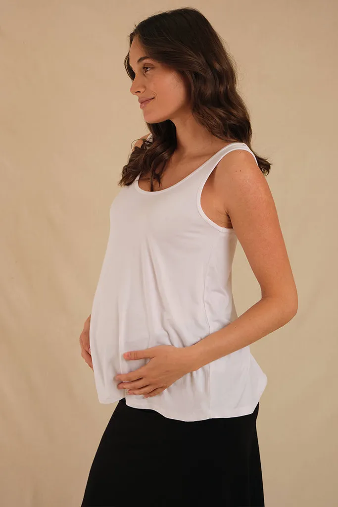 Relaxed Bamboo Maternity Singlet - White