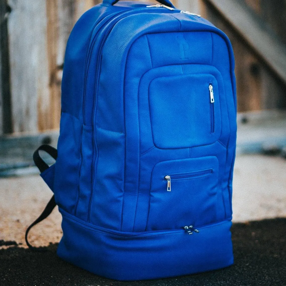 Royal Blue Leather Signature Bag Set (Carry-on Travel Backpack & Duffle Bag)