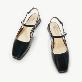 Square-Toe Sleek Slingback Flats (Felicia) Black