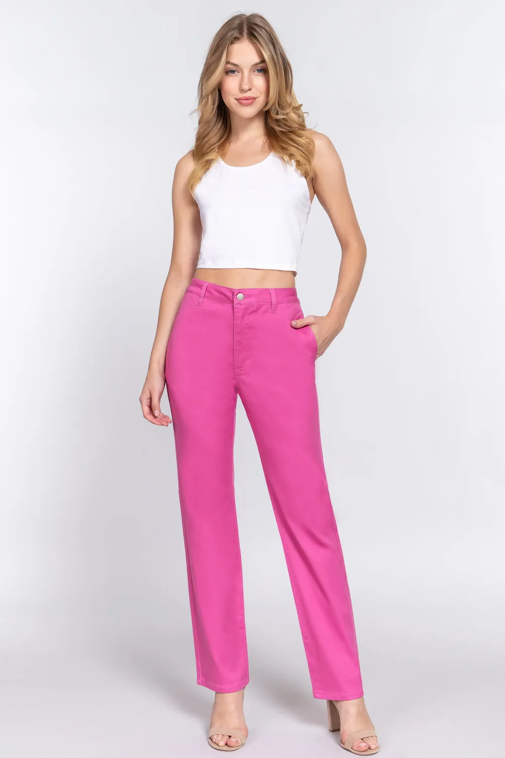 Straight Fit Twill Long Pants - 5 colors