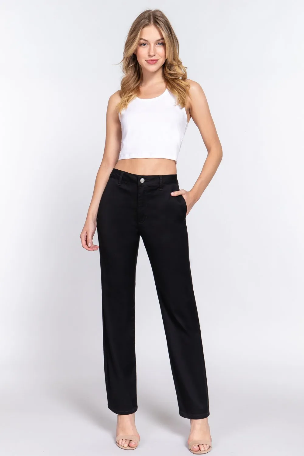 Straight fit twill long pants