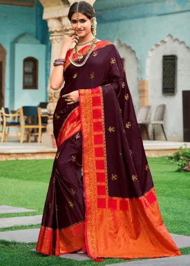 Umber Brown Zari Woven Kanjivaram Silk Saree