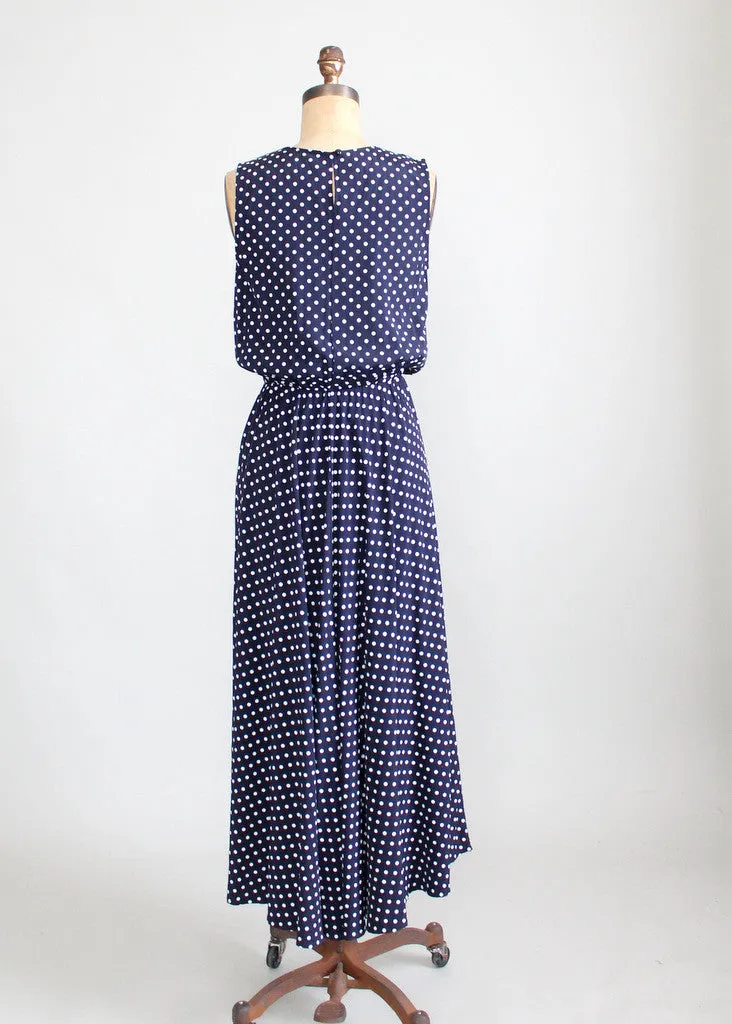 Vintage 1980s Navy and White Polka Dot Day Dress